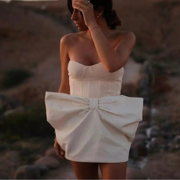 Zara Voluminous Bow Draped Bubble Mini Skirt White Size XS NWT - Picture 4 of 9